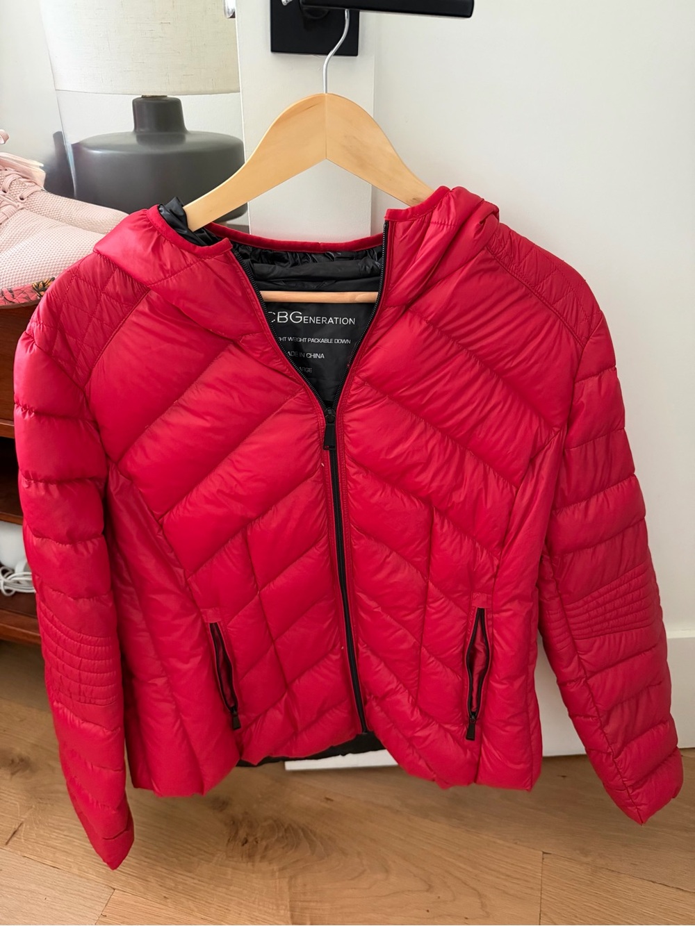 BCBGeneration Red Quilted Hooded Puffer Jacket
